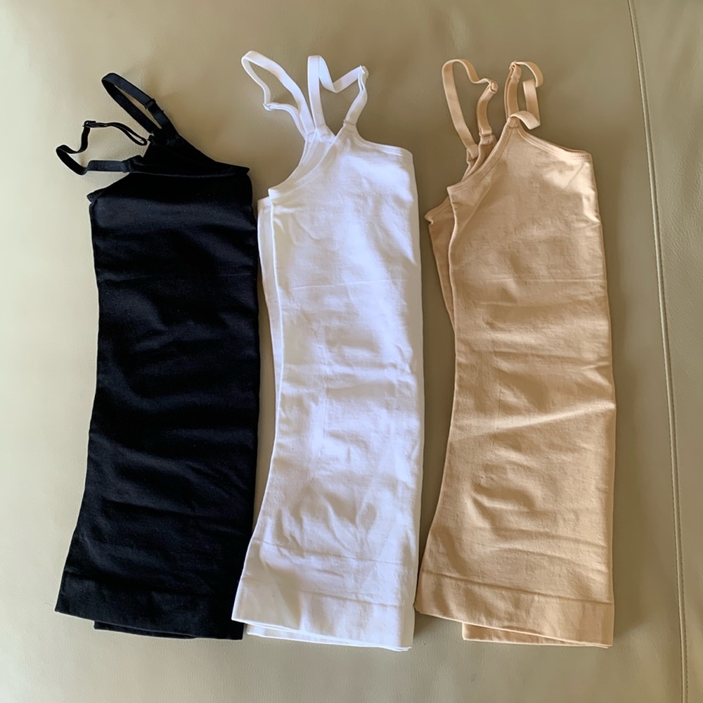 Set of three medium tank tops. Black, white and tan.